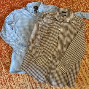 SET OF 2 Stafford Men's Gingham Long-sleeve Shirts - Blue